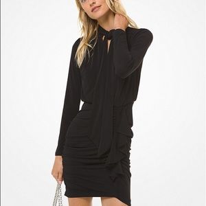 Matte Jersey Tie Neck Ruched Dress